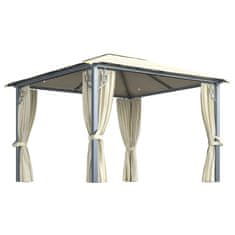 Vidaxl Paviljon z zaveso in lučkami 300x300 cm krem aluminij