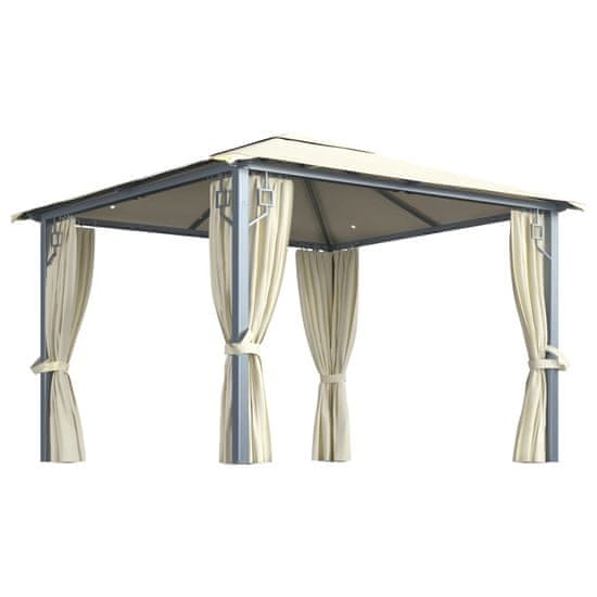 Vidaxl Paviljon z zaveso in lučkami 300x300 cm krem aluminij