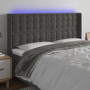Vidaxl vidaXL Vzglavje postelje z LED diodo temno sivo 203x16x118/128 cm žametno