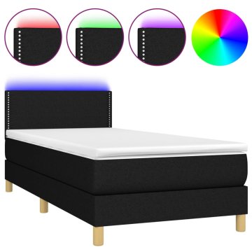Vidaxl Box spring postelja z vzmetnico LED črna 100x200 cm blago