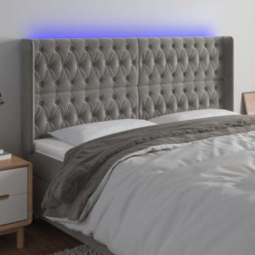 Vidaxl vidaXL Vzglavje postelje z LED svetlo sivo 203x16x118/128 cm žamet