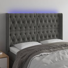 Vidaxl LED posteljno vzglavje temno sivo 147x16x118/128 cm žamet