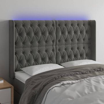 Vidaxl vidaXL Vzglavje postelje z LED diodo temno sivo 147x16x118/128 cm žametno