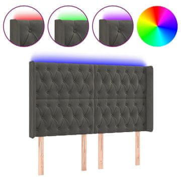 Vidaxl LED posteljno vzglavje temno sivo 147x16x118/128 cm žamet