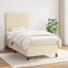 Vidaxl Box spring postelja z vzmetnico krem 90x200 cm blago