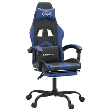 Vidaxl Gaming stol z oporo za noge črno in modro umetno usnje