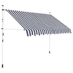 Greatstore Ročno zložljiva tenda 250 cm modre in bele črte