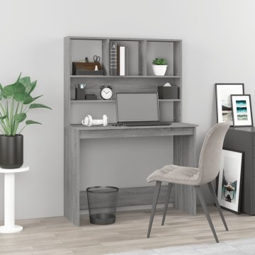 Vidaxl Pisalna miza s policami siva sonoma 102x45x148 cm inž. les