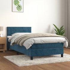 Vidaxl Box spring postelja z vzmetnico temno modra 90x200 cm žamet