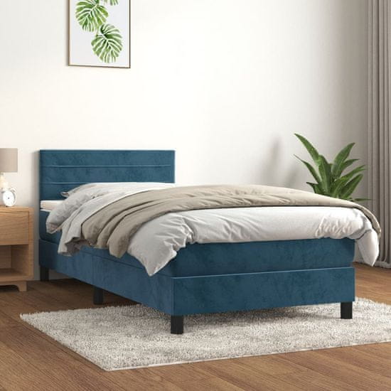 Vidaxl Box spring postelja z vzmetnico temno modra 90x200 cm žamet