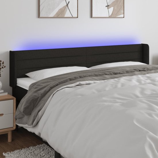 Vidaxl LED posteljno vzglavje črno 163x16x78/88 cm blago