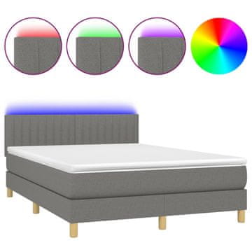 Vidaxl Box spring postelja z vzmetnico LED temno siva 140x200 cm blago