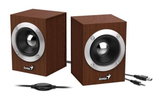 Genius zvočniki SP-HF280, 2.0, 6 W, USB napajanje, 3,5 mm priključek, leseni, rjavi