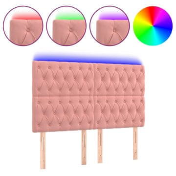Vidaxl LED posteljno vzglavje roza 160x7x118/128 cm žamet