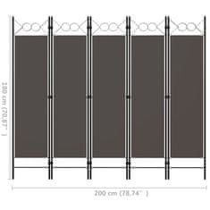 Vidaxl Paravan 5-delni antraciten 200x180 cm