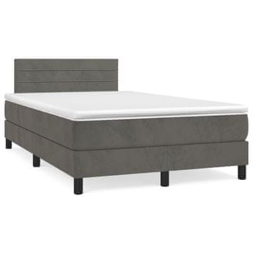 Vidaxl Box spring postelja z vzmetnico temno siva 120x200 cm žamet