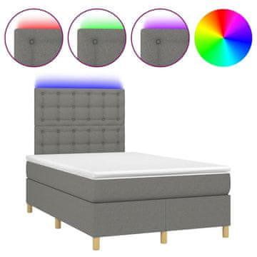 Vidaxl Box spring postelja z vzmetnico LED temno siva 120x200 cm blago