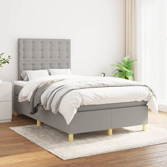 Vidaxl Box spring postelja z vzmetnico svetlo siva 120x200 cm blago