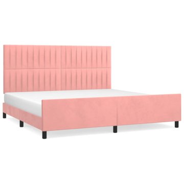 Vidaxl Posteljni okvir z vzglavjem roza 200x200 cm žamet