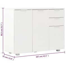 Vidaxl Komoda visok sijaj bela 107x35x80,5 cm