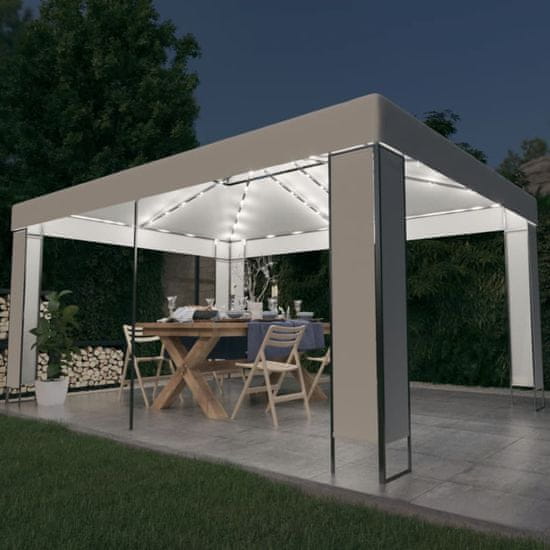 Vidaxl Paviljon z lučkami bel 3x4 m