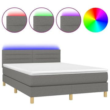Vidaxl Box spring postelja z vzmetnico LED temno siva 140x200 cm blago