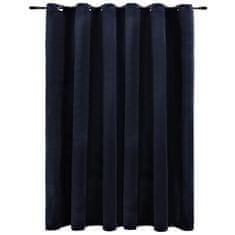 shumee Zatemnitvena zavesa z obročki žametna črna 290x245 cm