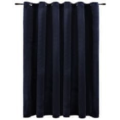 Vidaxl Zatemnitvena zavesa z obročki žametna črna 290x245 cm