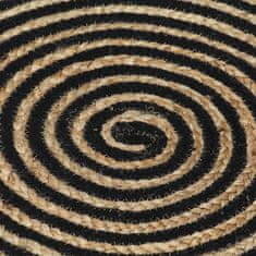 Vidaxl Preproga iz jute črn spiralni dizajn ročno izdelana 150 cm