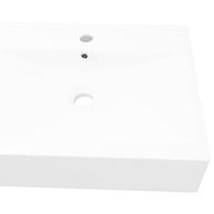 Vidaxl Keramični umivalnik pravokoten bel z odprtino za pipo 60x46 cm