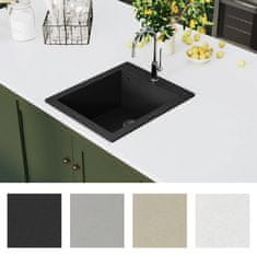 Greatstore Vgradno kuhinjsko korito enojno granit črne barve