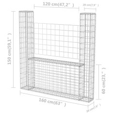 Vidaxl Gabionska košara U-oblike pocinkano jeklo 160x20x150 cm