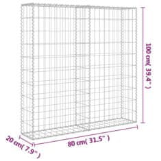 Vidaxl Gabionska stena s pokrovi iz pocinkanega jekla 80x20x100 cm