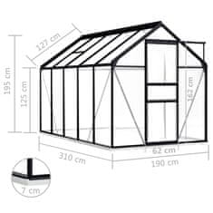 Vidaxl Rastlinjak z okvirjem antraciten aluminij 5,89 m²