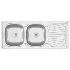 Vidaxl Dvojno kuhinjsko pomivalno korito srebrno 1200x500x155 mm