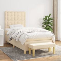 Vidaxl Box spring postelja z vzmetnico krem 90x190 cm blago