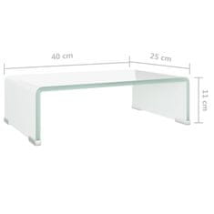 Greatstore Stojalo za TV/Računalniški Zaslon Belo Steklo 40x25x11 cm