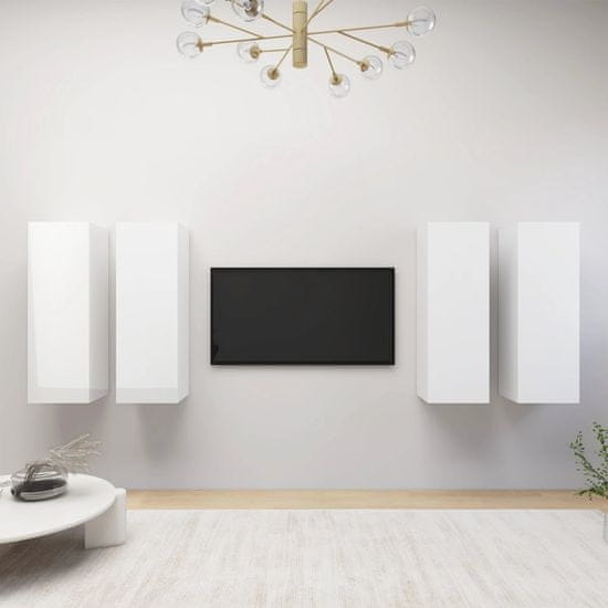 Vidaxl TV omarice 4 kosi visok sijaj bele 30,5x30x90 cm iverna plošča