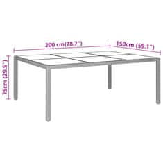 shumee Vrtna miza 200x150x75 cm kaljeno steklo in poli ratan črna