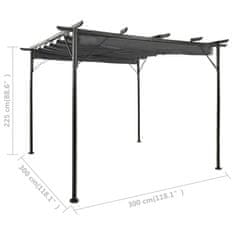 Vidaxl Pergola z zložljivo streho antracitna 3x3 m jeklo 180 g/m2