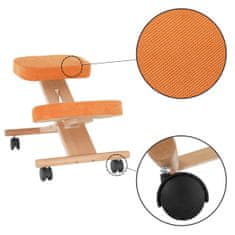KONDELA Ergonomski klečalnik na kolesih Flonet - oranžna/bukev