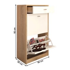 KONDELA Omarica za čevlje (omara za čevlje) s predalom Vivat New Tip 1 - bela / sonoma hrast