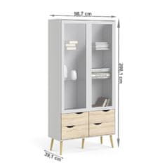 KONDELA Dvovratna vitrina s predali Oslo 75462 - bela / sonoma hrast