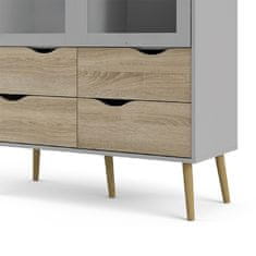 KONDELA Dvovratna vitrina s predali Oslo 75462 - bela / sonoma hrast