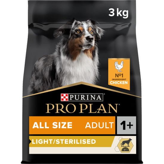 Purina Pro Plan ALL SIZES LIGHT / STERILISED pasja hrana, piščanecc, 3 kg