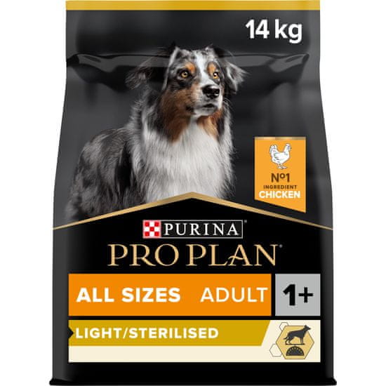 Purina Pro Plan ALL SIZES LIGHT / STERILISED pasja hrana, piščanecc, 14 kg