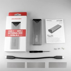 AXAGON EEM2-UG2, USB-C 3.2 Gen 2 - M.2 NVMe SSD kovinska škatla, dolžina 42 do 80 mm