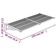 Vidaxl Nadstrešek za vrata siv in prozoren 239x90 cm polikarbonat