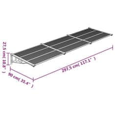 Vidaxl Nadstrešek za vrata črn in prozoren 297,5x90 cm polikarbonat