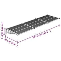 shumee Nadstrešek za vrata črn in prozoren 297,5x90 cm polikarbonat